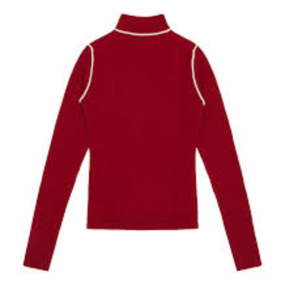 NONAME cashmere ribbed mock neck sweater in red with white tipping